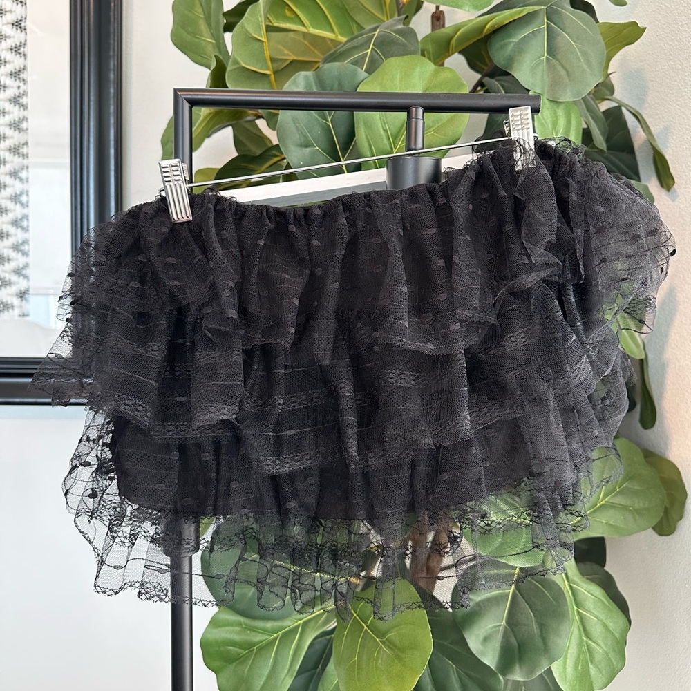 ELOQUII | Layered Point D'Espirit / Black Tulle Lace Cropped Tube / Crop Top
